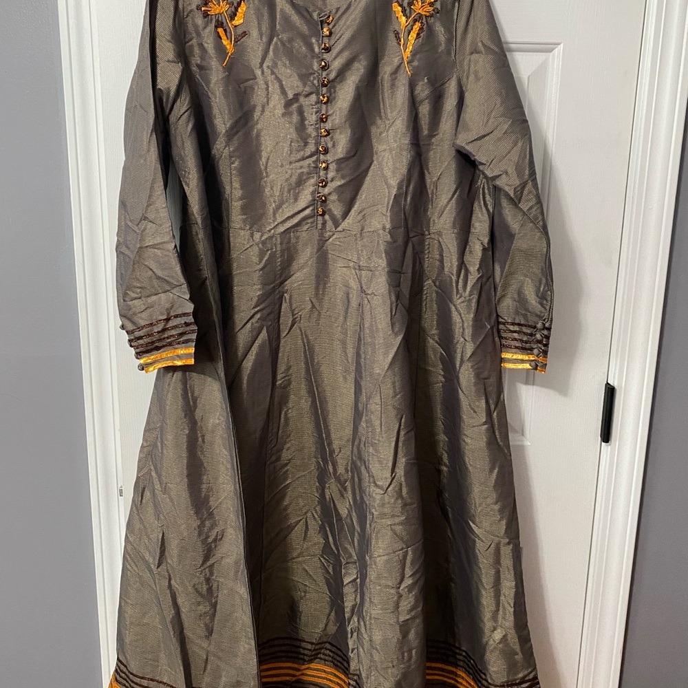 Generation Elegant Gray and Gold Embroidered Dress Pakistani